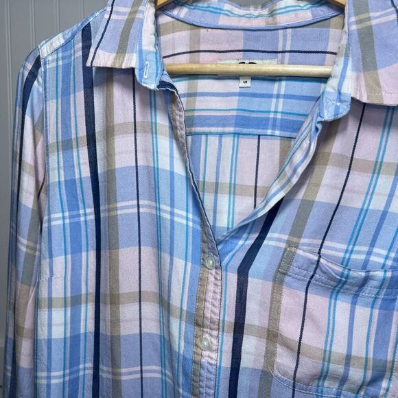 Hampton Republic 27 Plaid Button Down Shirt Blue Pink Tan Long Sleeve Blouse - Picture 6 of 10